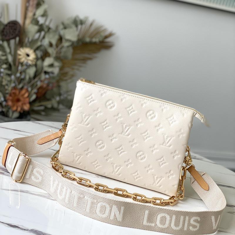 LV Handbags Clutches M57793COUSSIN Small Handbag Cream White